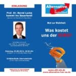 Selbst gemachter AfD Flyer für den Bundestagswahlkampf Termin von Prof. Bernd Lucke in Olpe-Oberveischede.